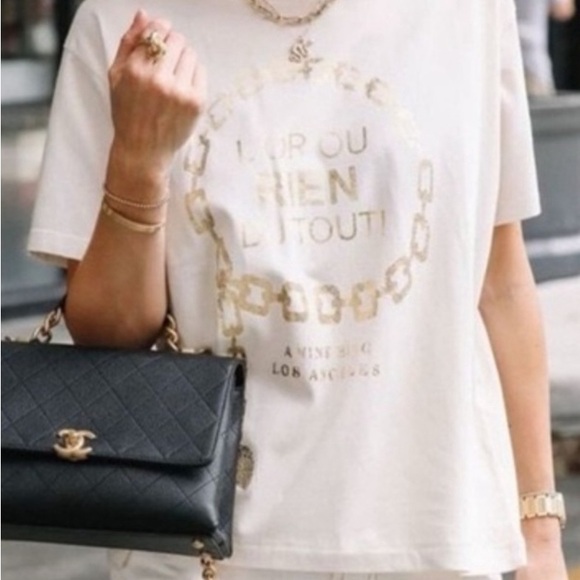 ANINE BING Ringo Tee Goldie Cream L (flaws) - Picture 2 of 8